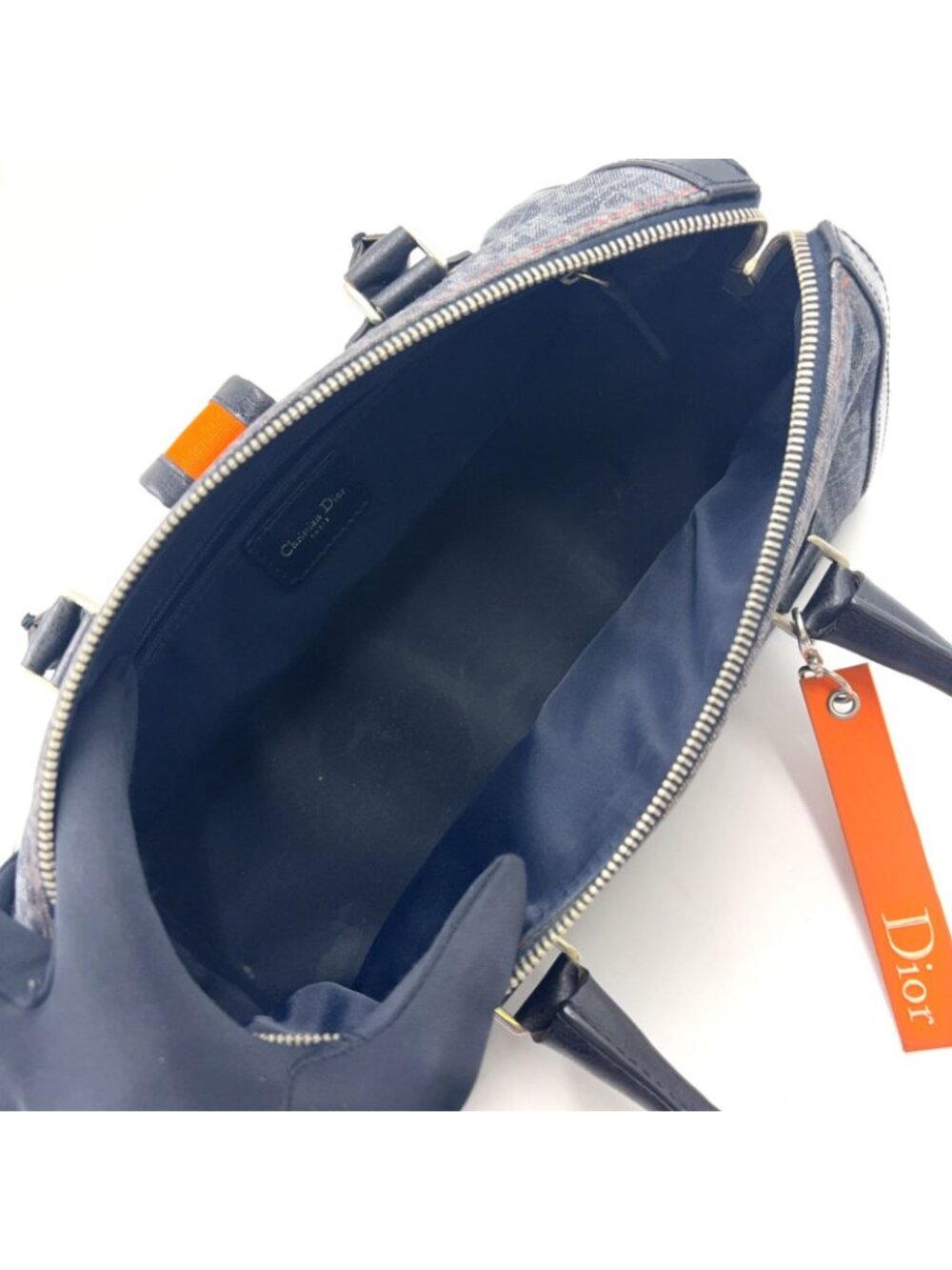 Dior Flight Line Trotter Leather Denim Gray Black Handbag Silver - Picture 3 of 15